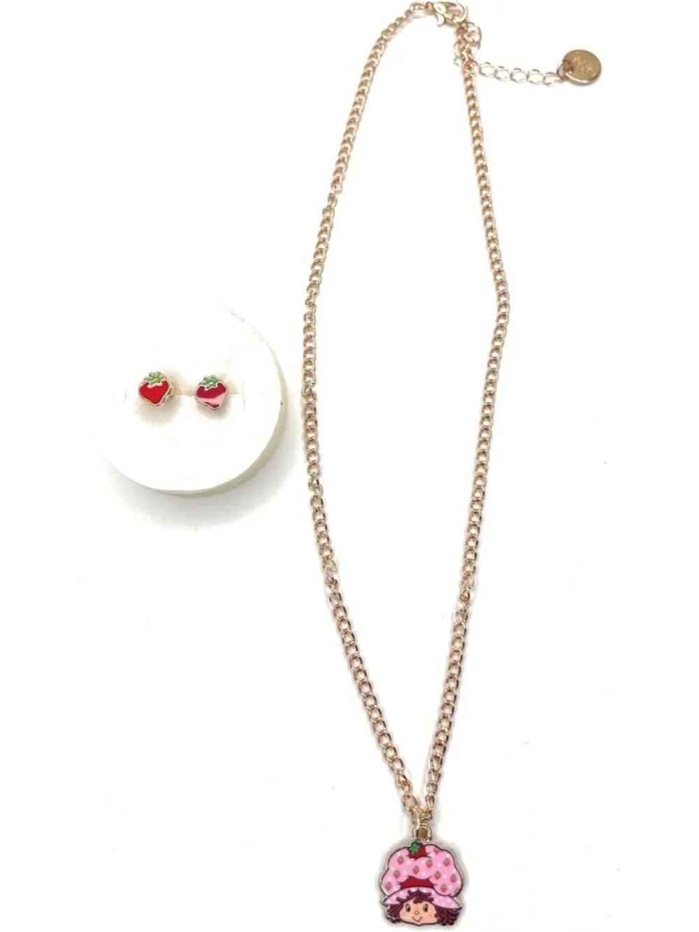 Strawberry Shortcake Jewelry Set for Kids, Character Pendant Necklace with Straw